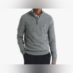 Nautica Gray Quarter Zip Sweater Pullover Ribbed Collar Cotton Blend Men’s Large